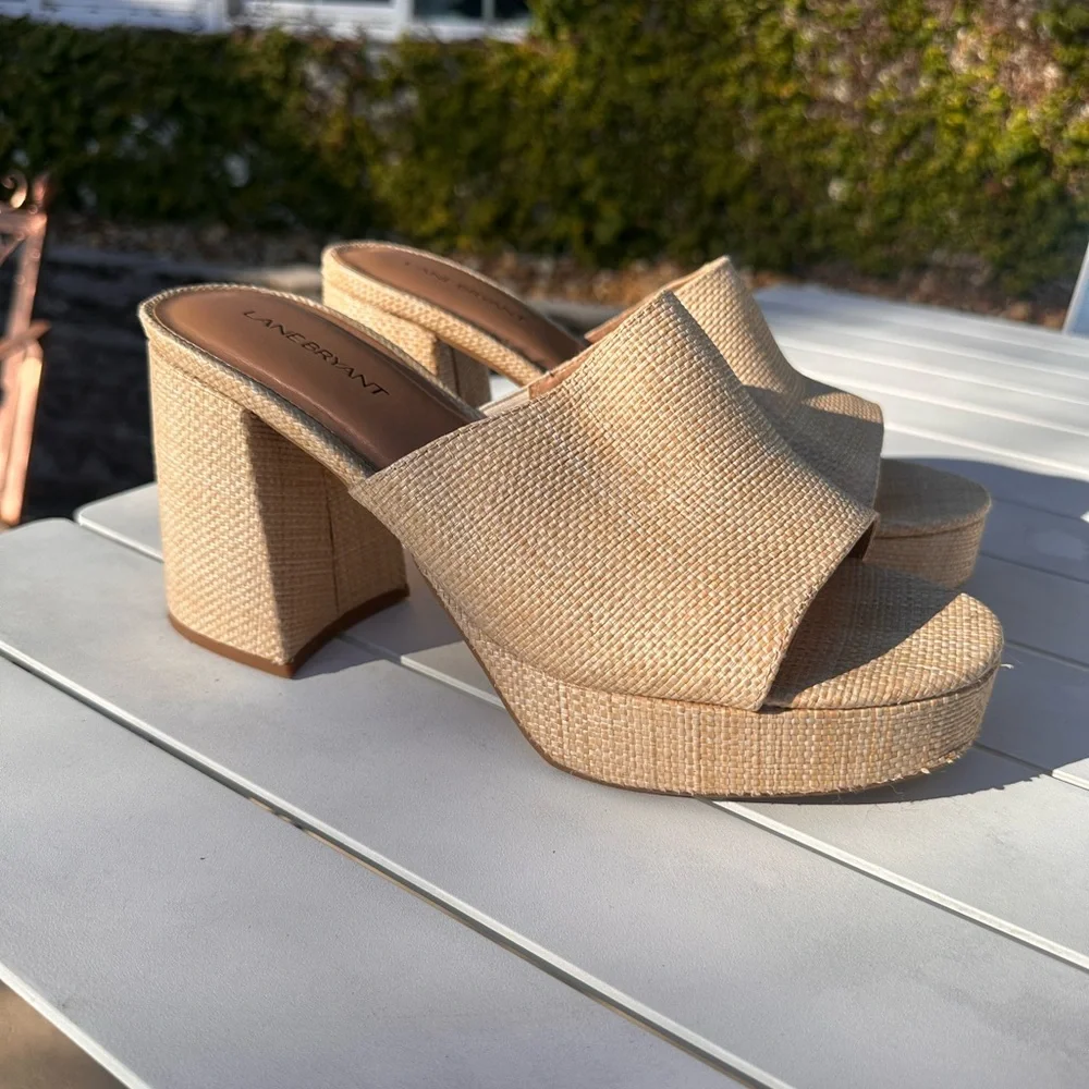 Lane Bryant Cream Textured Block Heel Sandals - Picture 3 of 8